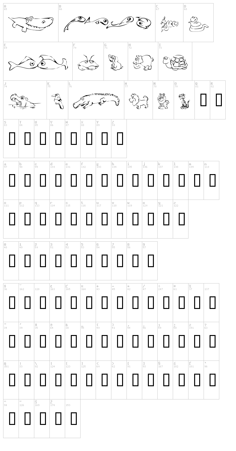 KR Jungle Scraps font map
